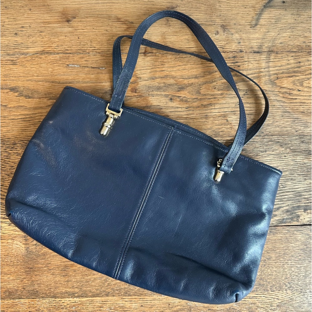 Vintage Leather handbag, Two straps, Good Condition, Leather Line, Navy Blue